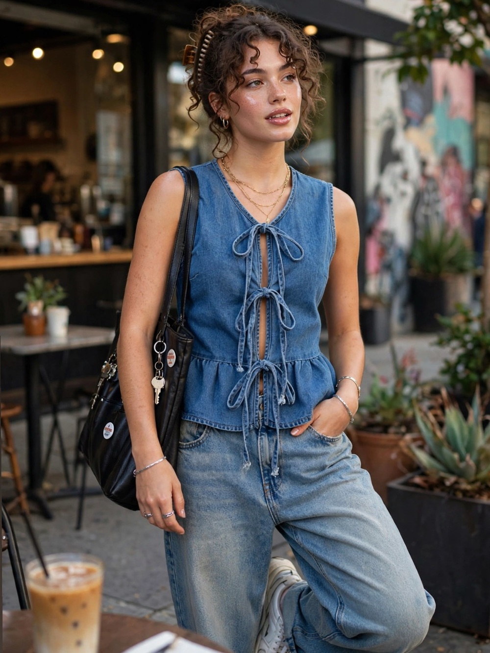New with Tags Remidoo Denim Tie-Front Peplum Vest Top XS